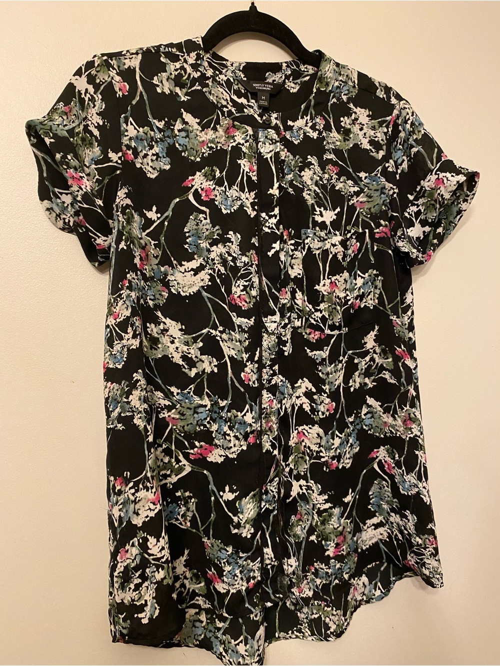 Simply Vera Vera Wang Black Floral Short Sleeve Blouse